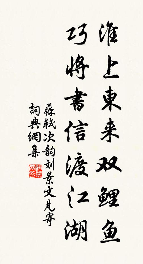 苏轼淮上东来双鲤鱼，巧将书信渡江湖书法作品欣赏
