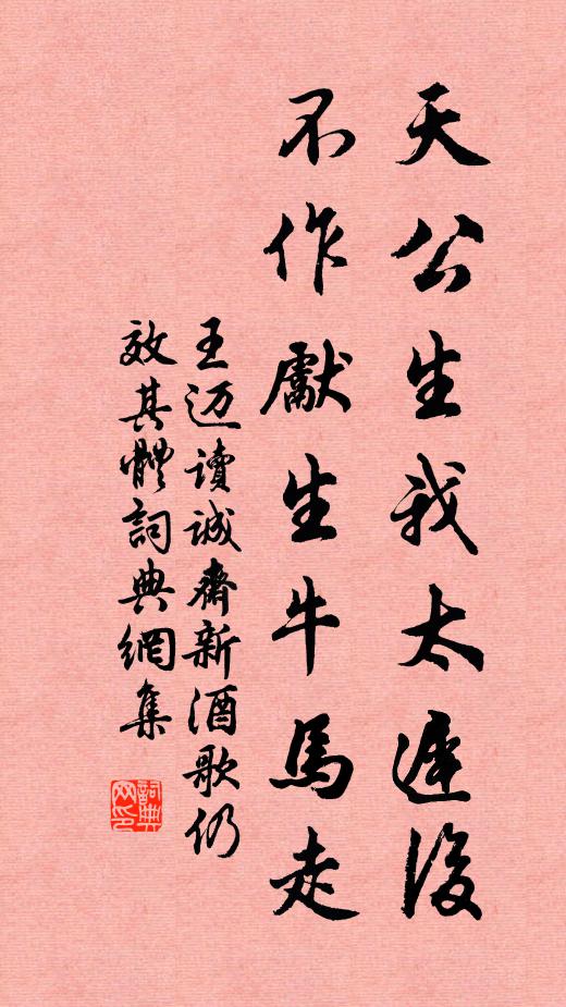 王迈天公生我太迟后，不作先生牛马走书法作品欣赏