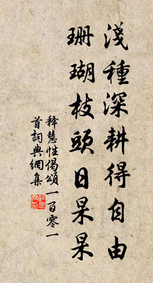 释慧性浅种深耕得自由，珊瑚枝头日杲杲书法作品欣赏
