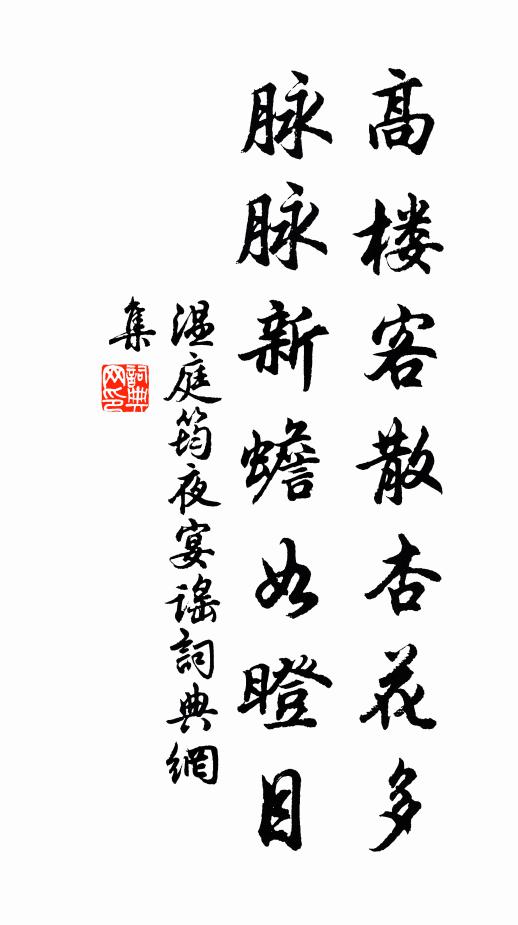 温庭筠高楼客散杏花多，脉脉新蟾如瞪目书法作品欣赏