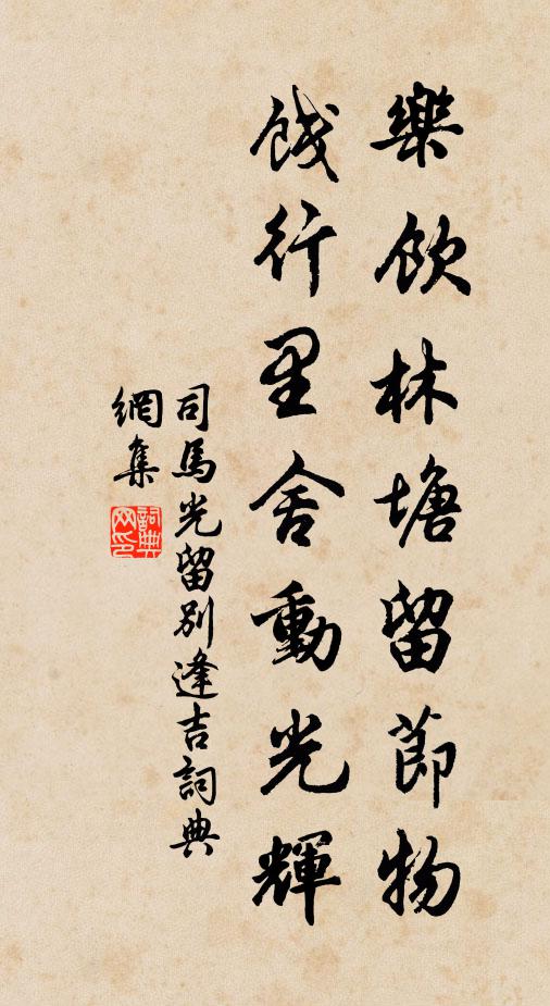 司马光乐饮林塘留节物，饯行里舍动光辉书法作品欣赏