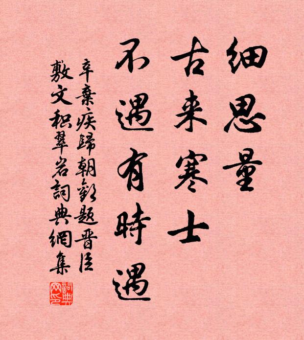 辛弃疾细思量，古来寒士，不遇有时遇书法作品欣赏