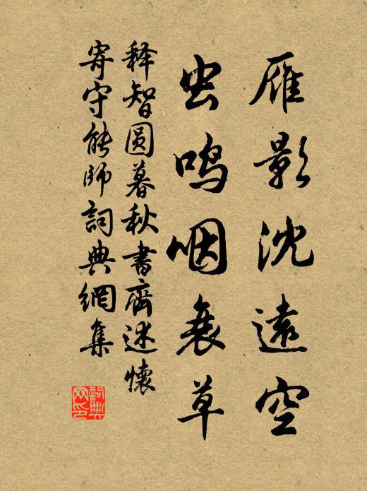 释智圆雁影沈远空，虫鸣咽衰草书法作品欣赏