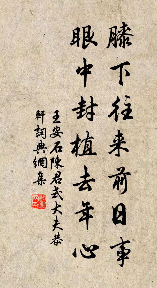王安石膝下往来前日事，眼中封植去年心书法作品欣赏