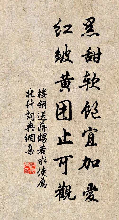 楼钥黑甜软饱宜加爱，红皱黄团止可观书法作品欣赏