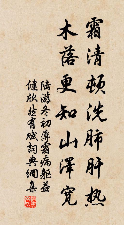 陆游霜清顿洗肺肝热，木落更知山泽宽书法作品欣赏
