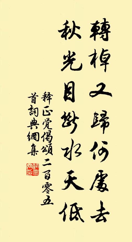 释正觉转棹又归何处去，秋光目断水天低书法作品欣赏