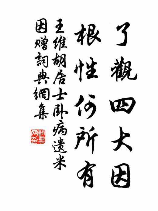 王维了观四大因，根性何所有书法作品欣赏