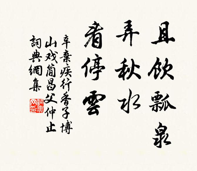 辛弃疾且饮瓢泉，弄秋水，看停云书法作品欣赏