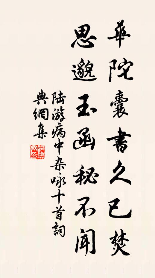 陆游华陀囊书久已焚，思邈玉函秘不闻书法作品欣赏