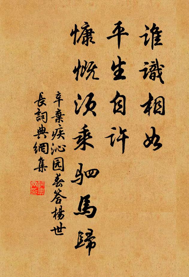 辛弃疾谁识相如，平生自许，慷慨须乘驷马归书法作品欣赏