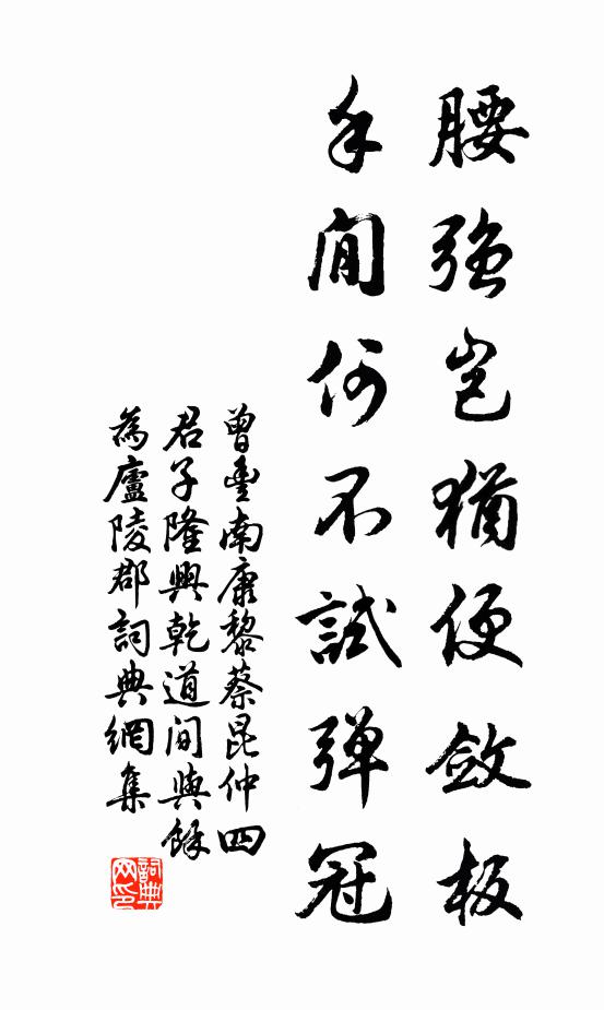 曾丰腰强岂犹便敛板，手閒何不试弹冠书法作品欣赏