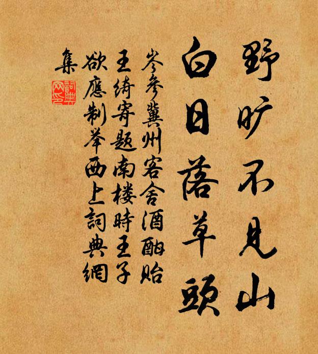 岑参野旷不见山，白日落草头书法作品欣赏
