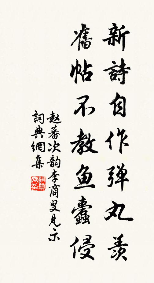 赵蕃新诗自作弹丸羡，旧帖不教鱼蠹侵书法作品欣赏