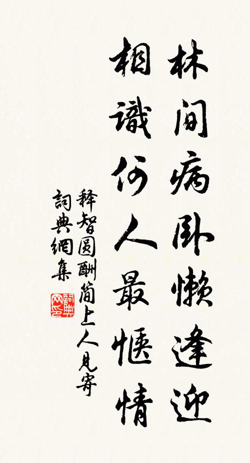 释智圆林间病卧懒逢迎，相识何人最惬情书法作品欣赏