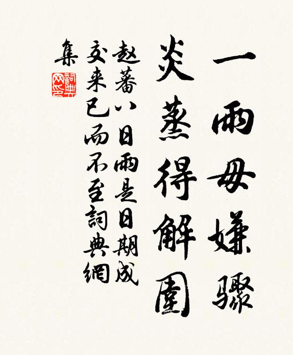 赵蕃一雨毋嫌骤，炎蒸得解围书法作品欣赏