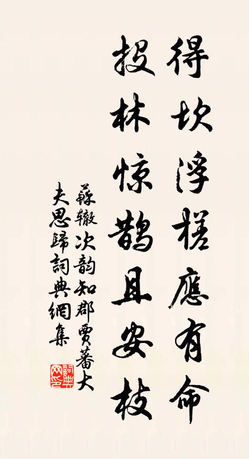 苏辙得坎浮槎应有命，投林惊鹊且安枝书法作品欣赏