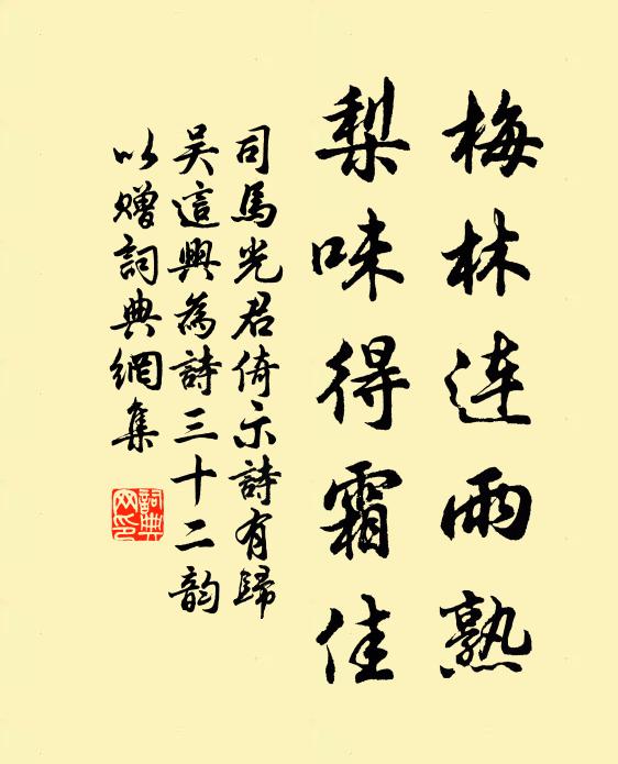 司马光梅林连雨熟,梨味得霜佳书法作品欣赏