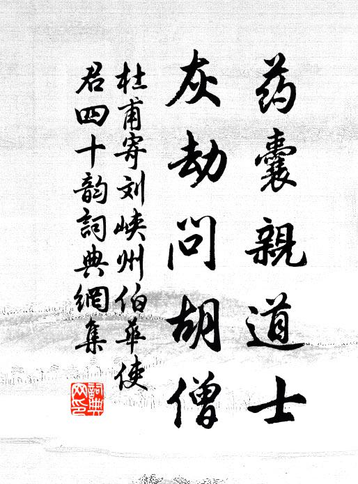 杜甫药囊亲道士，灰劫问胡僧书法作品欣赏