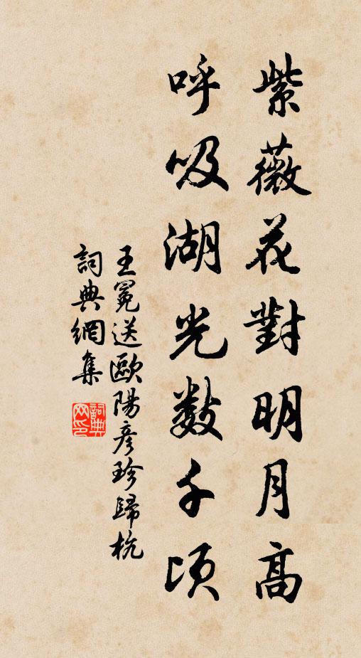 王冕紫薇花对明月高，呼吸湖光数千顷书法作品欣赏