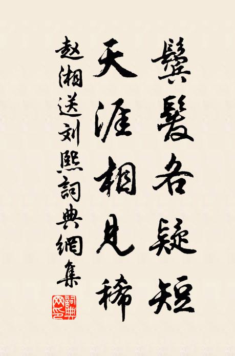 赵湘鬓发各疑短，天涯相见稀书法作品欣赏