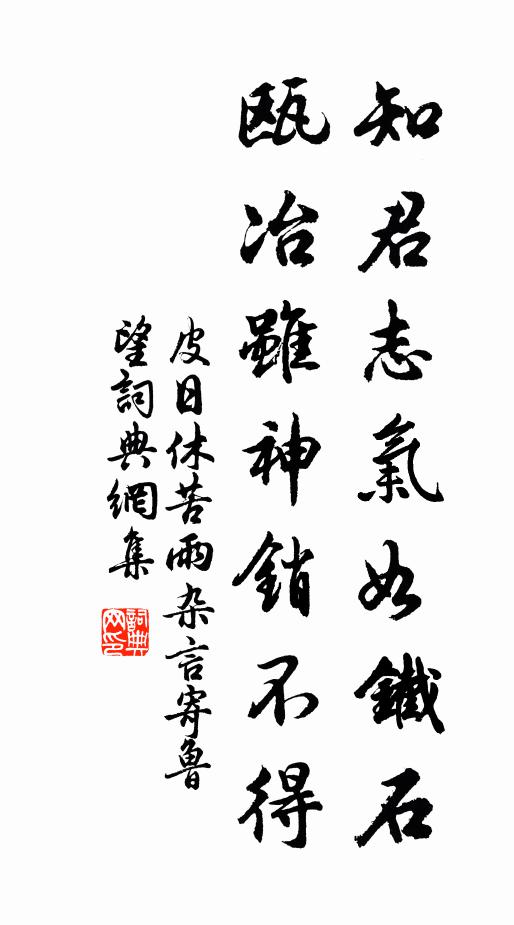 皮日休知君志气如铁石，瓯冶虽神销不得书法作品欣赏
