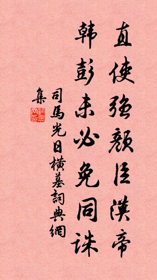 司马光直使强颜臣汉帝，韩彭未必免同诛书法作品欣赏