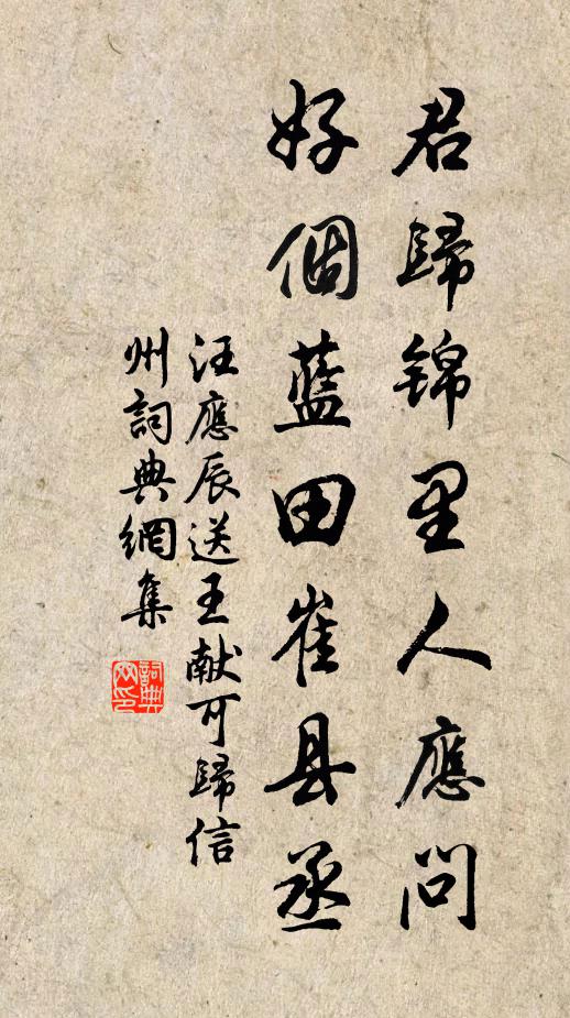 汪应辰君归锦里人应问，好个蓝田崔县丞书法作品欣赏
