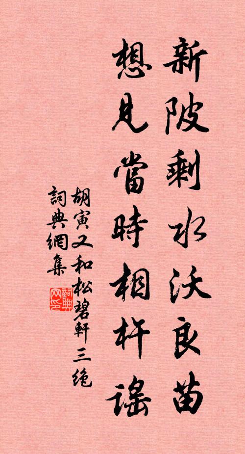 胡寅新陂剩水沃良苗，想见当时相杵谣书法作品欣赏