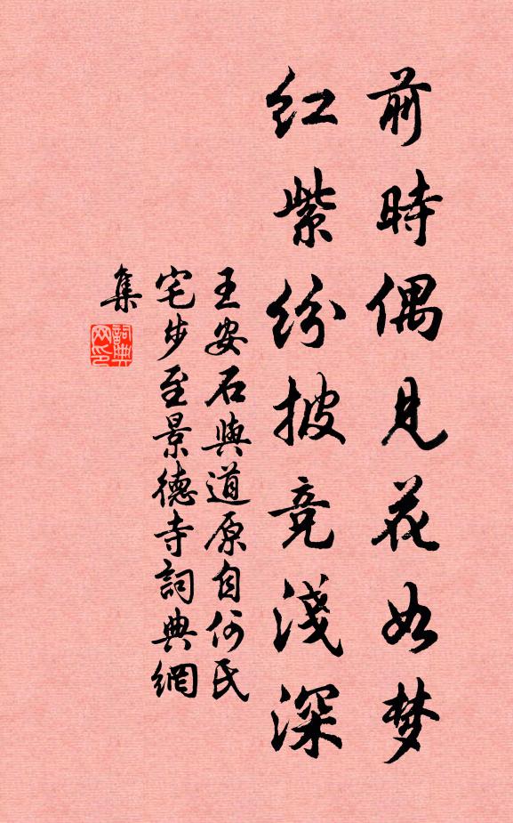 王安石前时偶见花如梦，红紫纷披竞浅深书法作品欣赏