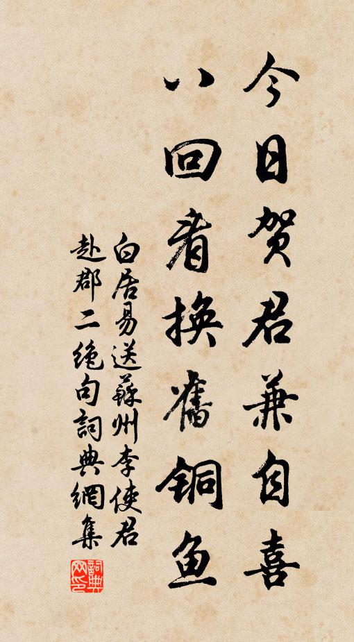 白居易今日贺君兼自喜，八回看换旧铜鱼书法作品欣赏