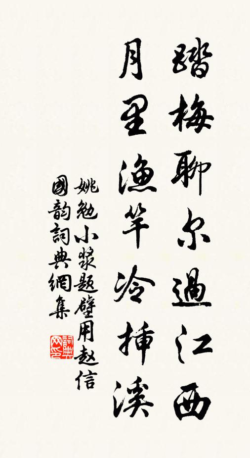 姚勉踏梅聊尔过江西，月里渔竿冷插溪书法作品欣赏