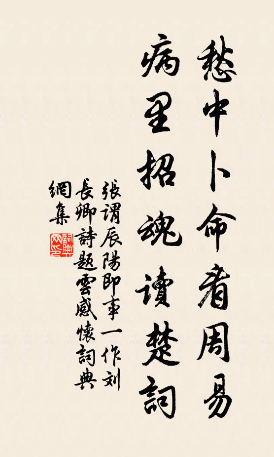 张谓愁中卜命看周易，病里招魂读楚词书法作品欣赏
