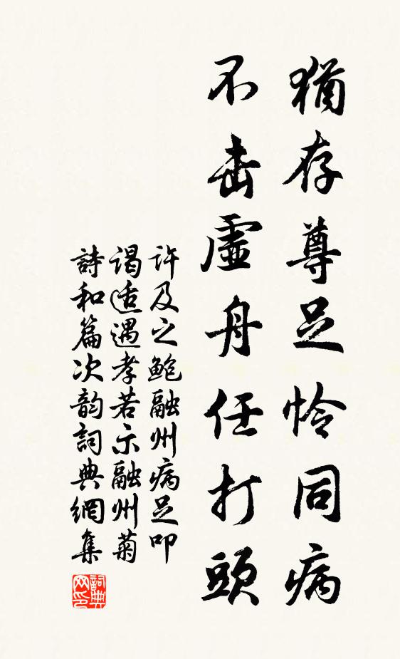 许及之犹存尊足怜同病，不击虚舟任打头书法作品欣赏
