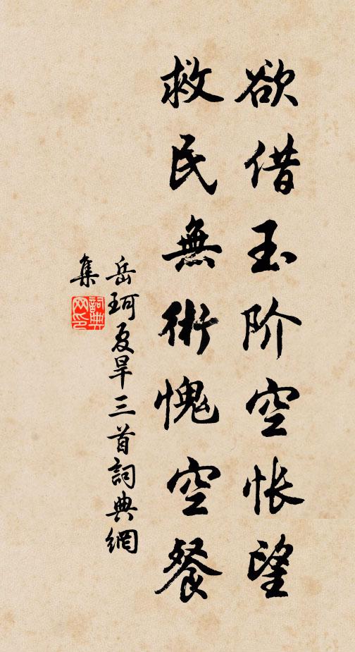 岳珂欲借玉阶空怅望，救民无术愧空餐书法作品欣赏