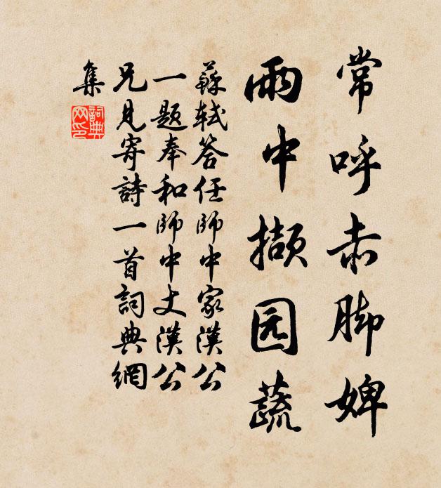 苏轼常呼赤脚婢，雨中撷园蔬书法作品欣赏