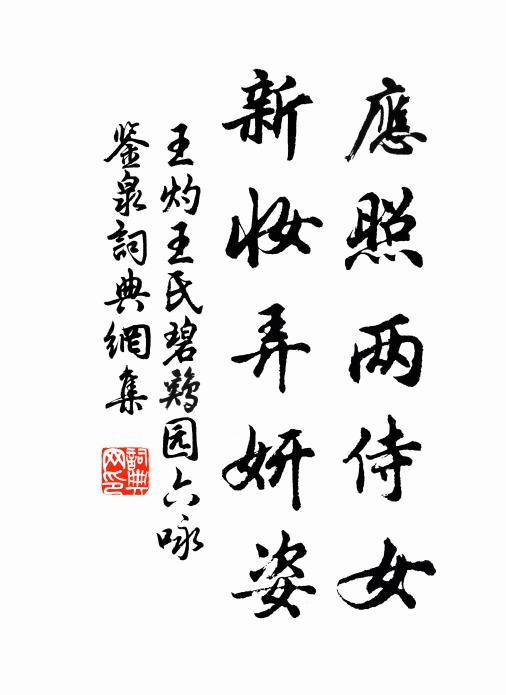 王灼应照两侍女，新妆弄妍姿书法作品欣赏