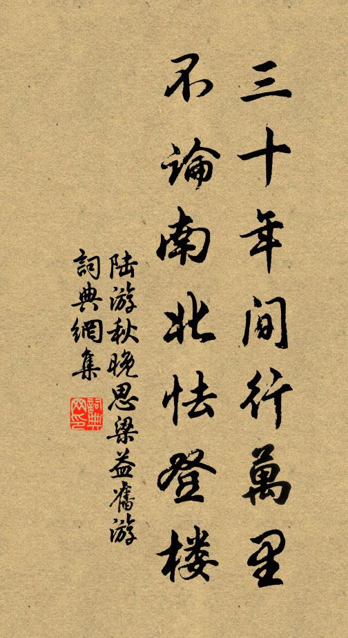 陆游三十年间行万里，不论南北怯登楼书法作品欣赏