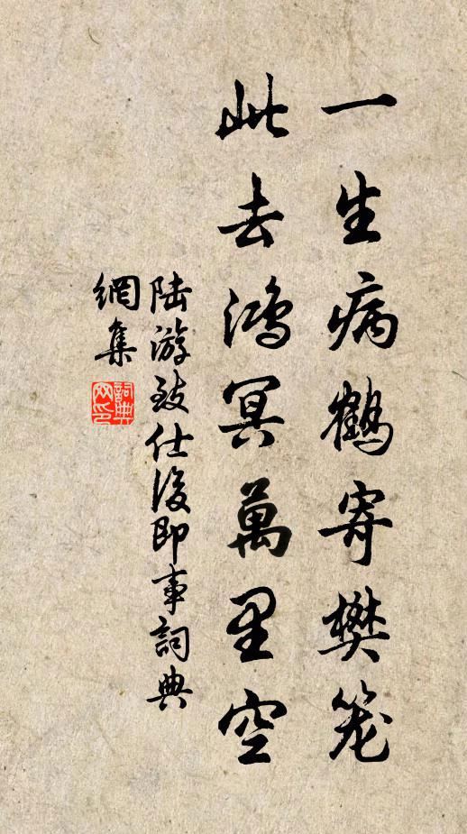 陆游一生病鹤寄樊笼，此去鸿冥万里空书法作品欣赏