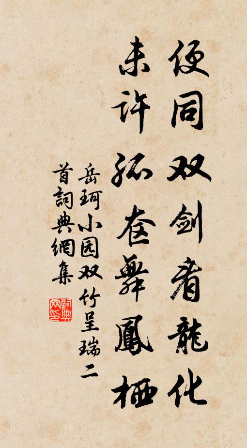 岳珂便同双剑看龙化，未许孤奁舞凤栖书法作品欣赏