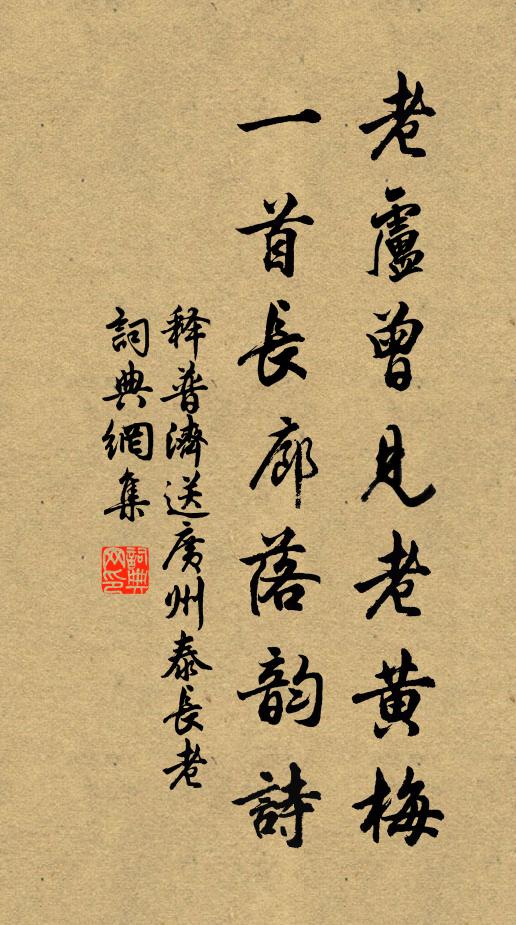 释普济老卢曾见老黄梅，一首长廊落韵诗书法作品欣赏