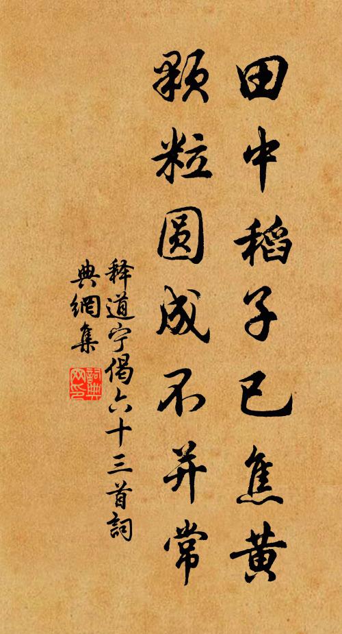 释道宁田中稻子已焦黄，颗粒圆成不并常书法作品欣赏