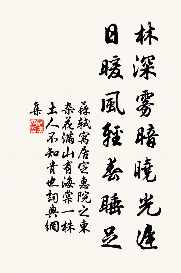 苏轼林深雾暗晓光迟，日暖风轻春睡足书法作品欣赏