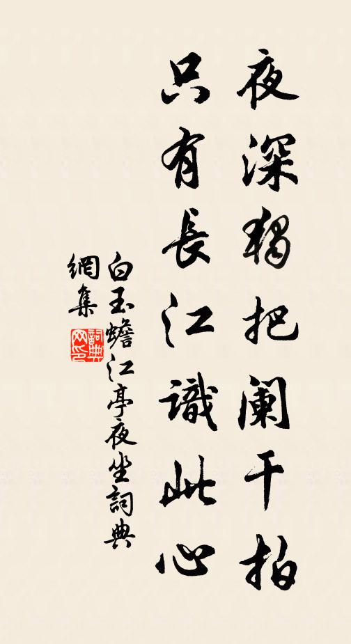 白玉蟾夜深独把阑干拍，只有长江识此心书法作品欣赏