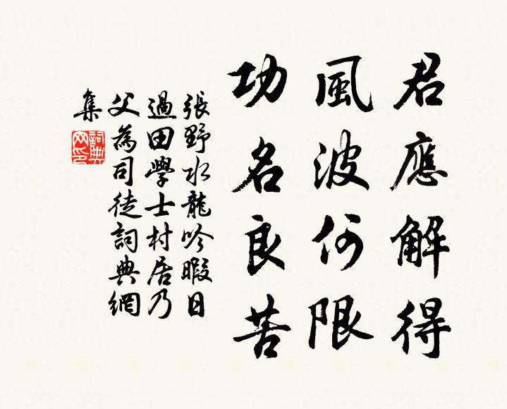 张野君应解得，风波何限，功名良苦书法作品欣赏