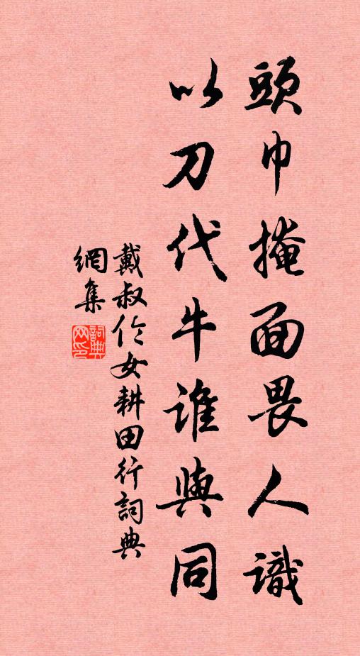 戴叔伦头巾掩面畏人识，以刀代牛谁与同书法作品欣赏