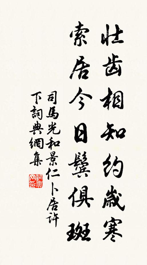 司马光壮齿相知约岁寒，索居今日鬓俱斑书法作品欣赏