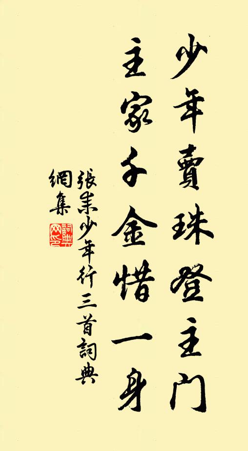 张耒少年卖珠登主门，主家千金惜一身书法作品欣赏