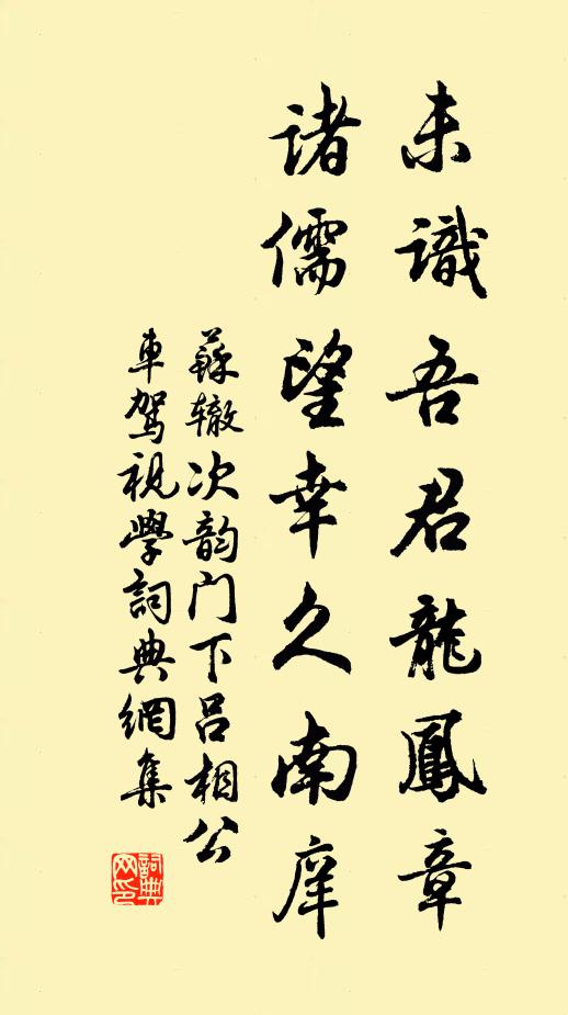 苏辙未识吾君龙凤章，诸儒望幸久南庠书法作品欣赏