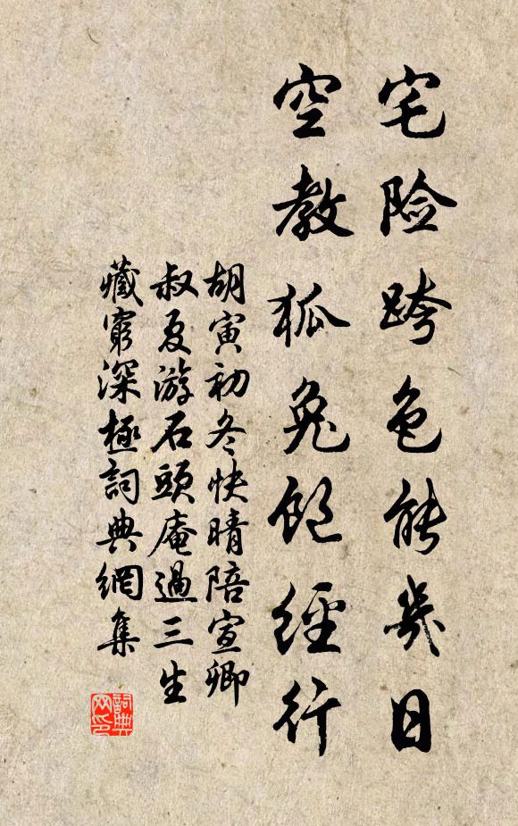 胡寅宅险跨色能几日，空教狐兔饱经行书法作品欣赏